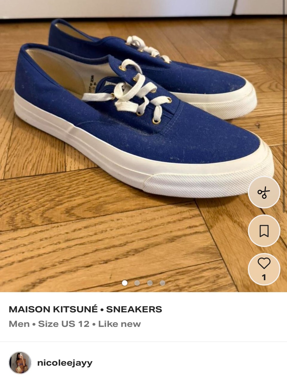 MAISON KITSUNÉ Men's Blue Canvas Low-Top Sneakers with White Sole
